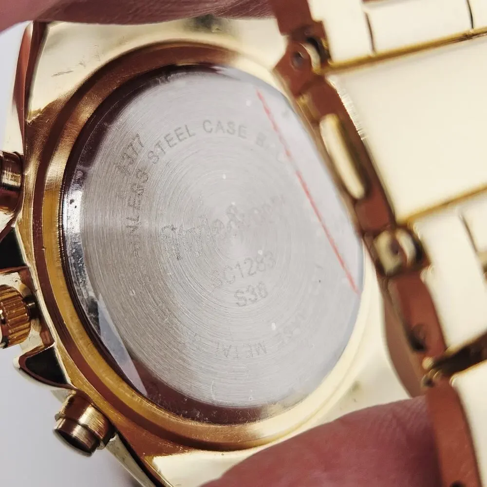Style & Co Women's Gold Tone Multi Dial Wrist Watch Crystal Bezel Glitz Elevated